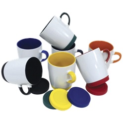 White Ceramic Mug with coloured interior, handle and base in a matching colour gift box