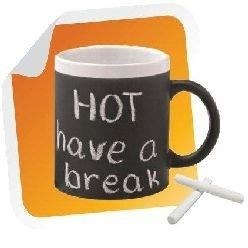Ceramic mug with black outer surface that you can write on with chalk