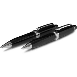 Metal pen and pencil packaged in a black presentation box with black satin inner