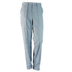 Check Chef Pants blue White Yarn Poly-Cotton Elastic Waist Two Side Slant Pockets Small to XX Large