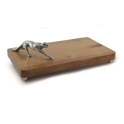 Unique leadwood hand made board with cast iron cheetah handle with round cast feet in a presentation box