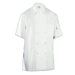 White Chef Jacket with Short Sleeves Double Breasted Poly-Cotton Small to XX-Large