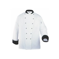 Hunting for a trendyjacket which is simultaneously sturdy and durable? Look no further. Coming in black collar and having black buttons, this chic jacket is a unique combination of fashion and durability. The Paris executive chef jacket is mainly made for the chefs working in kitchens or restaurants. The size of the jacket is large or XX large. The material of the cloth is of high quality and is long lasting.
