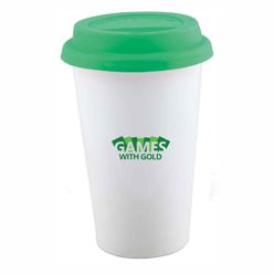 Ceramic and silicone mug with colour lid includes gift box