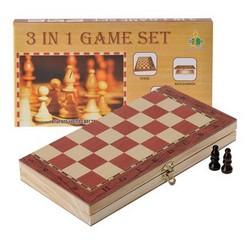 This is a set of chess checkers and backgammon that allows you to play what you want when you want.