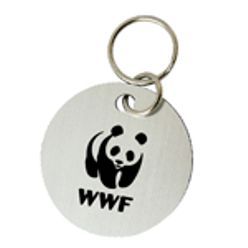 Silver laser chrome circle tag with split ring made in South Africa