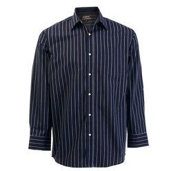 Cirrus lounge shirt: Corporate executive can make a statement with this vertical yarn-dyed striped shirt. Long sleeve has a double button cuff and a button-through gauntlet. Features: 55/45 cotton rich fabric, single top-stitching armholes and shoulders, chest pocket, pocket detail
