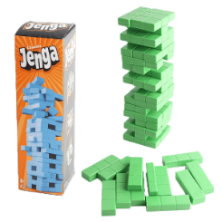 54 Plastic Jenga Blocks, Push, pull and stack Jenga to build the highest tower, but make sure you have a steady hand or the Jenga tower will come crashing down! 