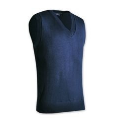 10 Gauge Knit. Features: V-neck, Ribbed neck line, Ribbed waistband and armholes, Wash & Wear.