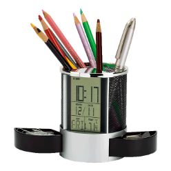 Clock organiser with pen cup