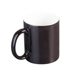 Ceramic mug with 280ml capacity is black at room temperature but changes colour when hot water is poured into it