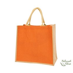 Colour jute shopper, laminated jute material with cotton webbing rope handles