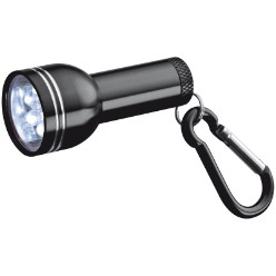 Compact aluminium 6 LED torch, with a carabineer hook 