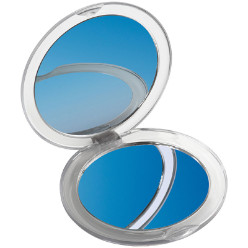 Plastic compact mirror with standard and magnifying mirror.