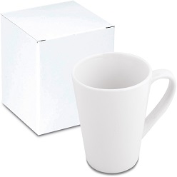 Ceramic mug in a white box, cone shaped