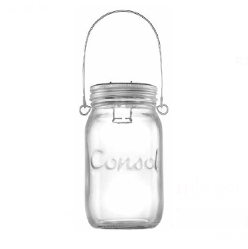 Solar-powered LED lights are safely housed in a 1-liter Consol Classic jar, which stores energy during the day when placed in sunlight and releases light at night.