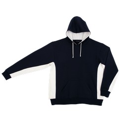Contrast hooded sweater: Two-tone fleece sweater with contrast side panel and hood inner. Garment features includes, ribbed cuffs and hem, kangaroo pockets and top-stitching throughout. 240g 60/40 brushed inner cotton rich fleece, contrasting side panels, relaxed fit.