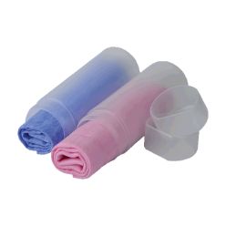 Hand towel, packaged in a plastic tube, 20 degrees cooler than outside temperature, lasts up to 4 hours, wet, squeeze and shake to activate