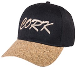 Cork peak cap, heavy brushed cotton crown, 4 needle stitched twill sweatband, embroided self colour eyelets, pre-curved cork peak, self fabric velcro strap