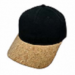 Cork peak cap, heavy brushed cotton crown, 4 needle stitched twill sweatband, embroider self colour eyelets, pre-curved cork peak, self fabric Velcro strap