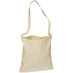 Natural cotton shoulder bag with a long sling handle.