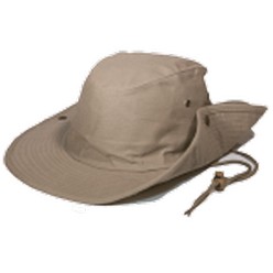 Cowboy hat, 100% heavy cotton twill with soft brim and toggle, side can be clipped up with press studs