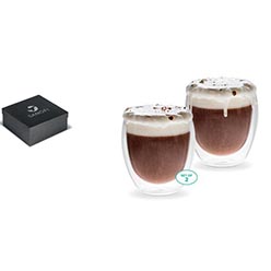 Set of 2, borosilicate glass, 2 x double wall coffee mugs, presentation box
