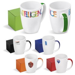 Crescent Sublimation Mug - 325Ml that can be printed using Pad Printing or Sublimation or Wrap Print  techniques and is available in  Black or blue or lime or orange or red