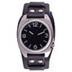 Black face with silver body gents watch with 2 year guarantee and leatherette strap