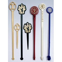 A Custom swizzle stick moulded to your own design that is available in various colours that can be customised with Printing with your logo and other methods.