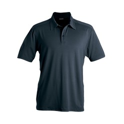 Cyclone golf shirt:High performance golfer in a two tone stretch fabric that allows ease of movement. Features include three marble button placket, set in sleeves with overarm panel and side slits with tonal bar-tracking. Double needle stitching at sleeve and hem with a self fabric collar. 170g melange, 91% polyester, easy care garment, supplied with a loose pocket