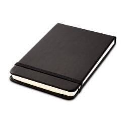 Flip cover A6 notebook with PU cover, 160 cream-coloured, dot-logic format pages, Thread-sewn binding and elastic closure, PU