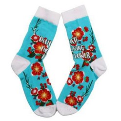 Socks for the ladies! Delicate Flower socks have some harsh words but the pattern and colours are irresistible. Full colour socks in 90% Cotton and 10% Spandex ensure they are soft and stay in place.  Care instructions : Machine wash warm | Non chlorine Bleach | Tumble Dry Medium | Iron low heat