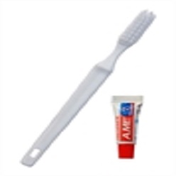 Dental kit with white toothbrush, 3gm toothpaste in poly bag