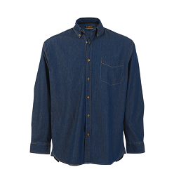 High quality Denim shirt made from ultra thin yarn for added comfort, Garment features include button down two-piece collar, double layer shoulder yoke, back box pleat and front chest pocket. 100% cotton dark denim fabric, 5 Ounce, Contrast twill tape in collar and cuffs