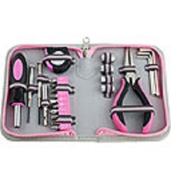 Pink designer tool set, 23 piece tool set in zipper case includes 1 x plier