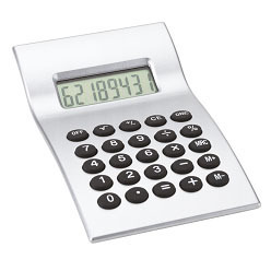 Calculator with rubber touch keys, 8-digit angled display and full function design