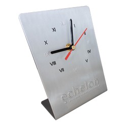 A Desk Clock made from 1.2 mm ALUMINIUM to stylize your home and work office crafting a sleek and modern feel to its design. With is simplistic demeanour, these desk clocks allow a branding option that is included. The numbers of the clock are digitally printed however your business logo can either be engraved, embossed or digitally printed to suit the aesthetic of your offices. 