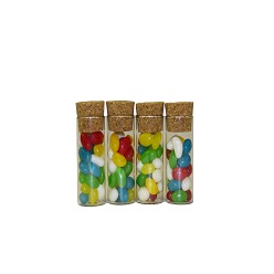 Desk drop 4 bottle includes 4 x bottles filled with jelly beans with cork top closure