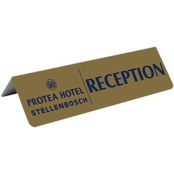 Desk reception sign, material: aluminium 