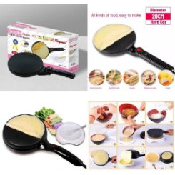 Pan with button function for flipping, includes mixing bowl and whisk.