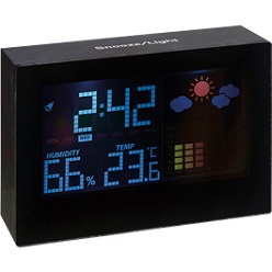 Digital plastic weather station clock alarm, temperatures and humidity information, light up display, batteries included