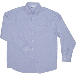 Botton down collar, left chest pocket, two button cuff, back and front yoke, curved hem, 55/45 cotton rich, yarn-dyed poplin