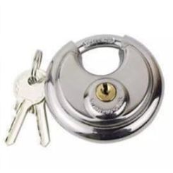 Stainless Steel round padlock with two keys.