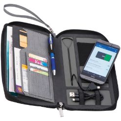 Travel wallet/folder with build in 4000mah power bank and 2 in 1 charging cable