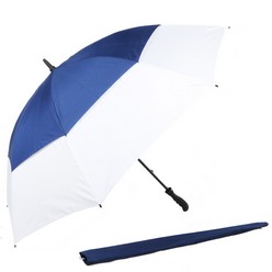 This Double Layer Fibreglass  Wind Proof Golf Umbrella  has the Dimensions: 113cm x 20.5cm x 27.5cm, Qty Per Carton: 24 Unit, Carton Weight: 17KG which is available in colours from red, white, black, dark blue, dark green & white, green & white, dark blue & white, red & white, blue & white and yellow & white that can be customised in printing, heat transfer and sublimation