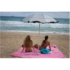 Double beach towel and beach umbrella, for he good times under an umbrella with friends or family. The hole in the towel allows the umbrella to be placed in the centre to maximise the shade on the towel