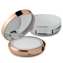 Natural lip balm with metallic finish has a mirror in the lid SPF15