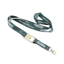 Dye sublimation lanyard with a metal bottle opener and snap hook, made from polyester