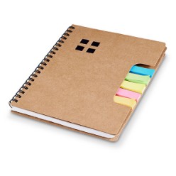 Spiral bound notebook, 70 sheets of lined recycle paper, 25 x 5 colours of sticky tags, Recycled paper